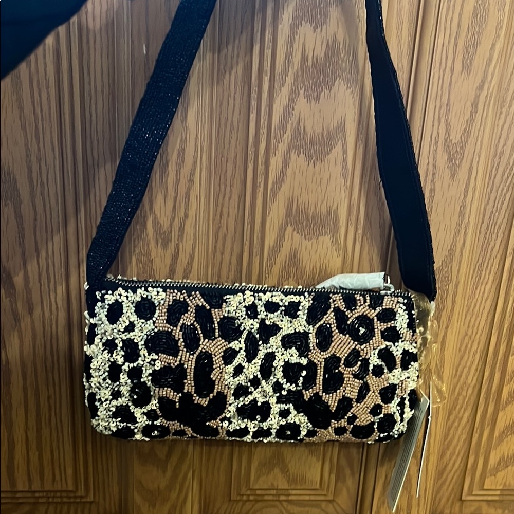 BEADED LEOPARD HANDBAG NEW